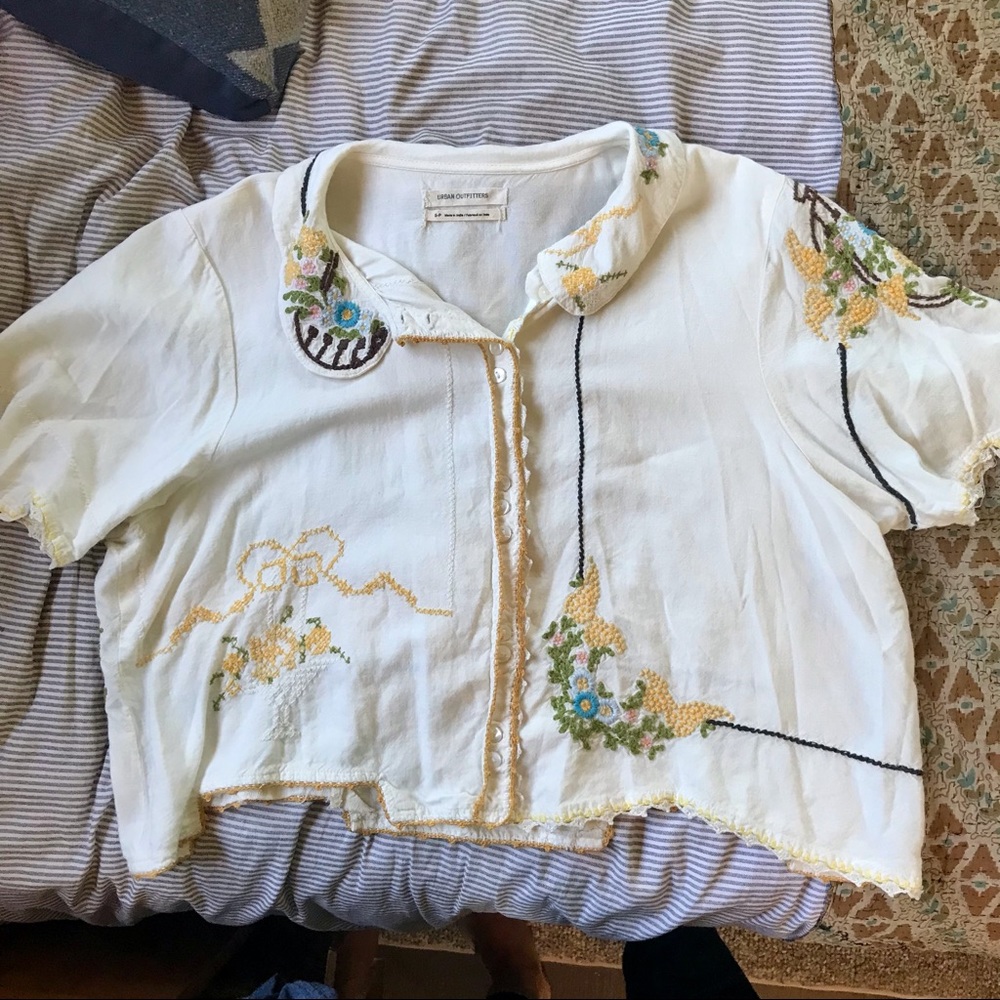 Urban Outfitters, embroidered button-up blouse, size S